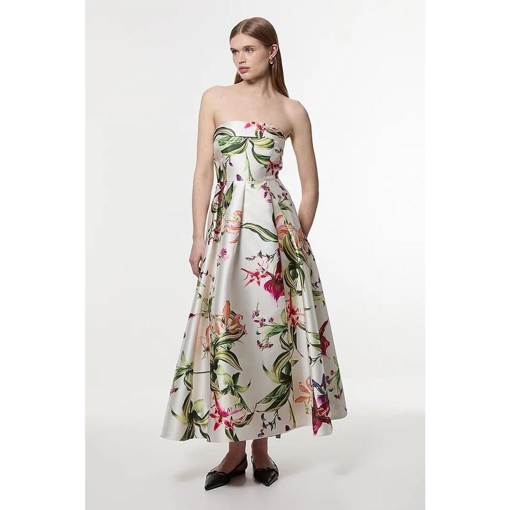 Karen Millen Garden Floral Twill Maxi Split Prom Dress Size 10 NWT